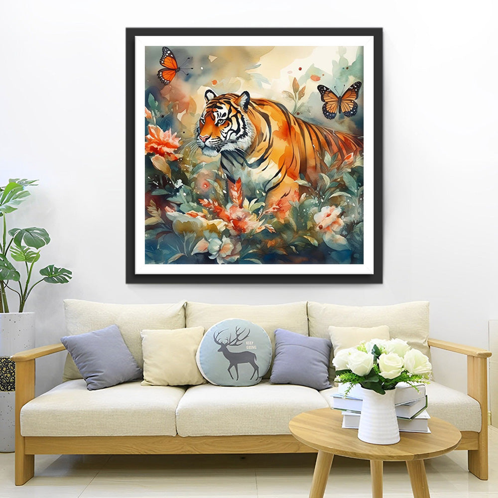Tiger jagt Schmetterlinge Diamond Painting