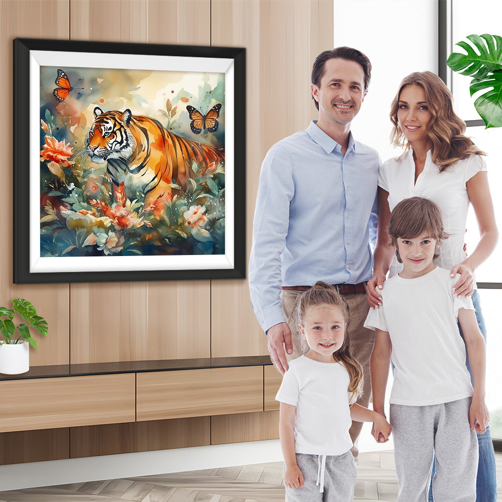 Tiger jagt Schmetterlinge Diamond Painting