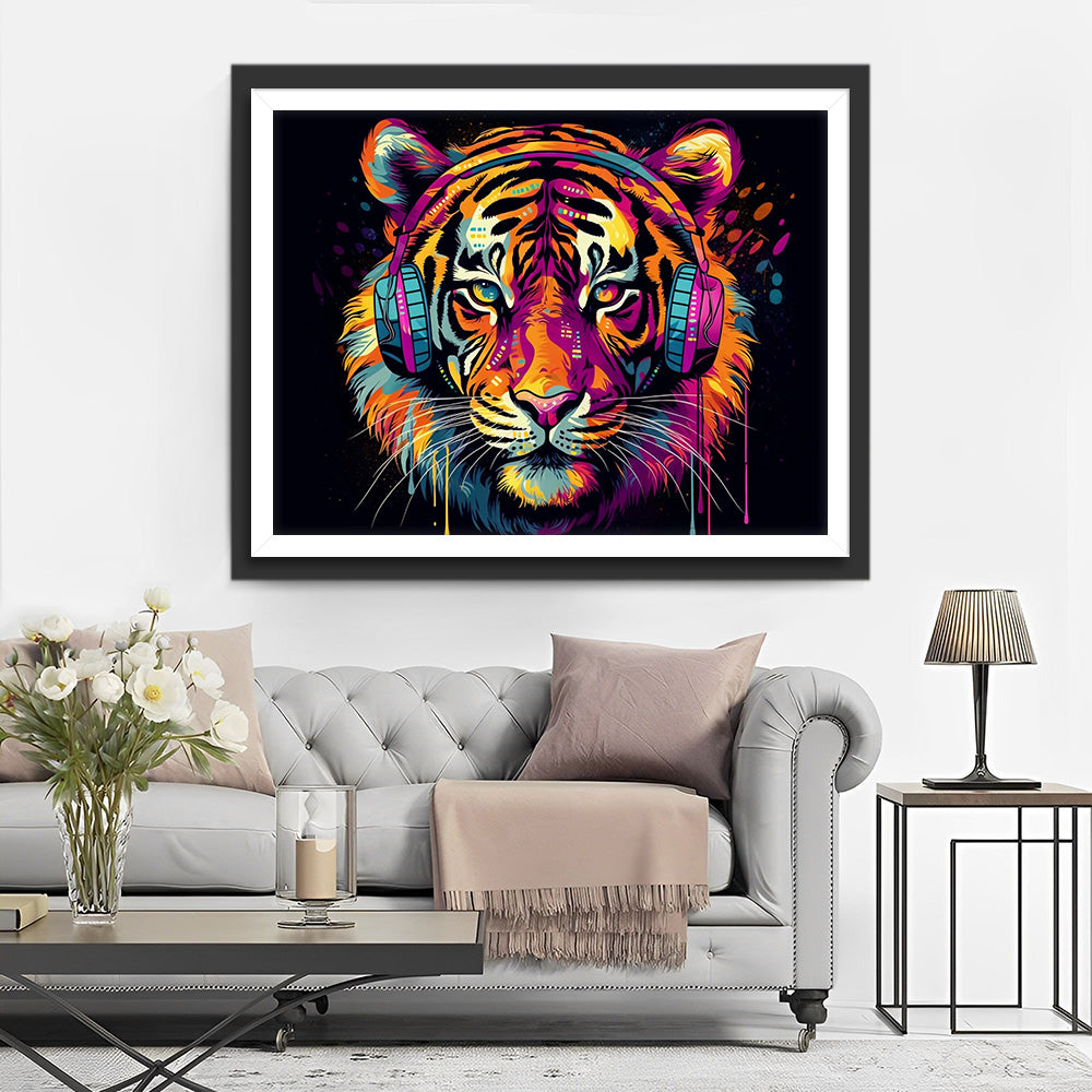 Tiger mit Kopfhörern Diamond Painting