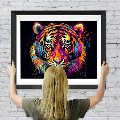 Tiger mit Kopfhörern Diamond Painting