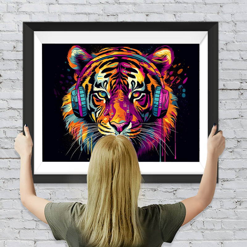 Tiger mit Kopfhörern Diamond Painting