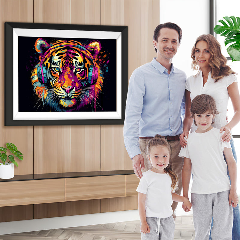 Tiger mit Kopfhörern Diamond Painting