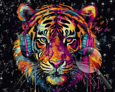 Tiger mit Kopfhörern Diamond Painting