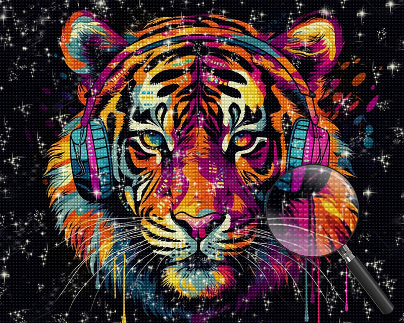 Tiger mit Kopfhörern Diamond Painting