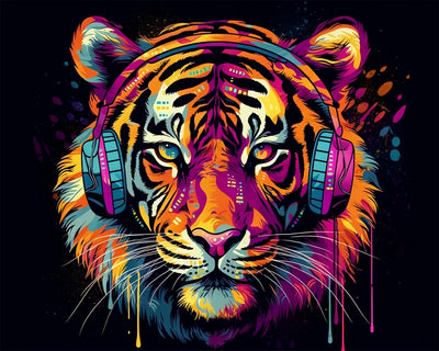 Tiger mit Kopfhörern Diamond Painting
