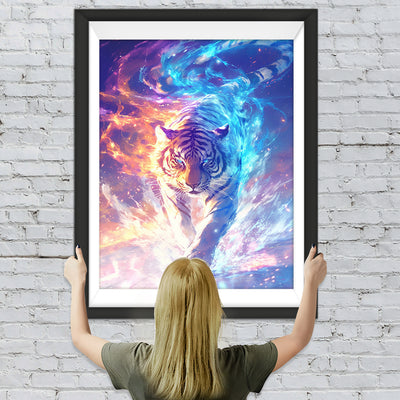 Tiger Rote und Blaue Flammen Diamond Painting