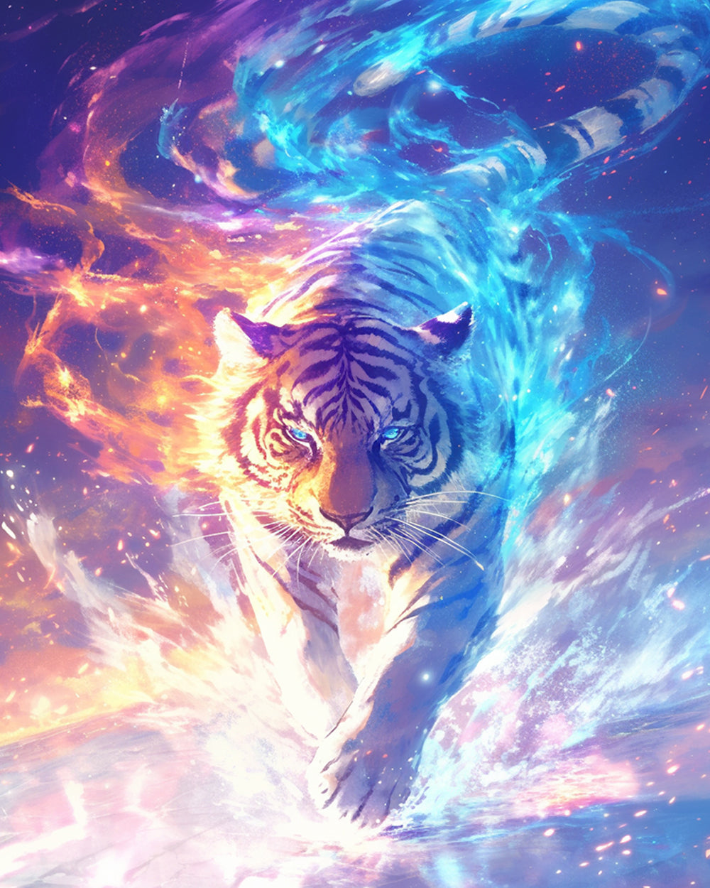 Tiger Rote und Blaue Flammen Diamond Painting
