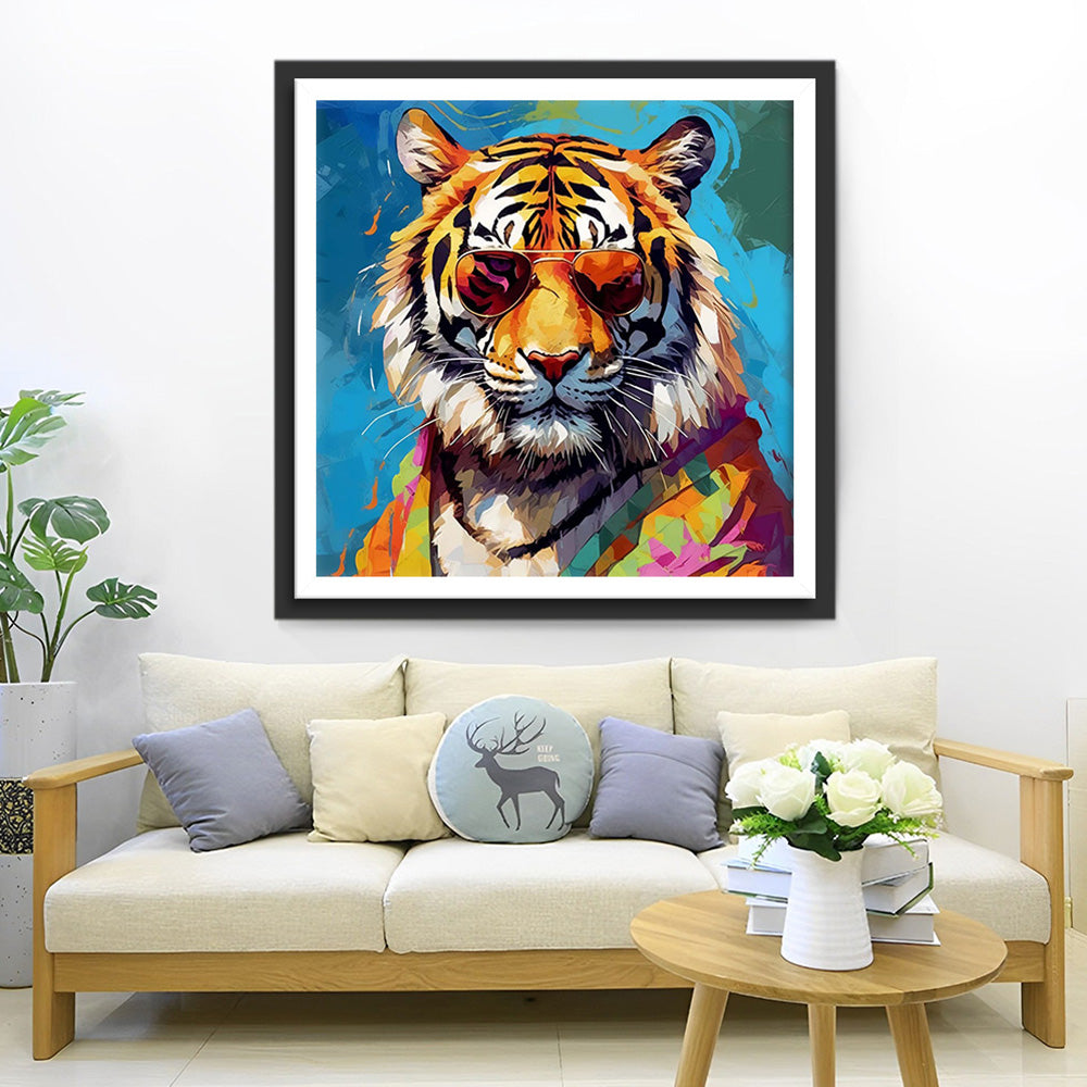 Tiger trägt eine stylische Sonnenbrille Diamond Painting