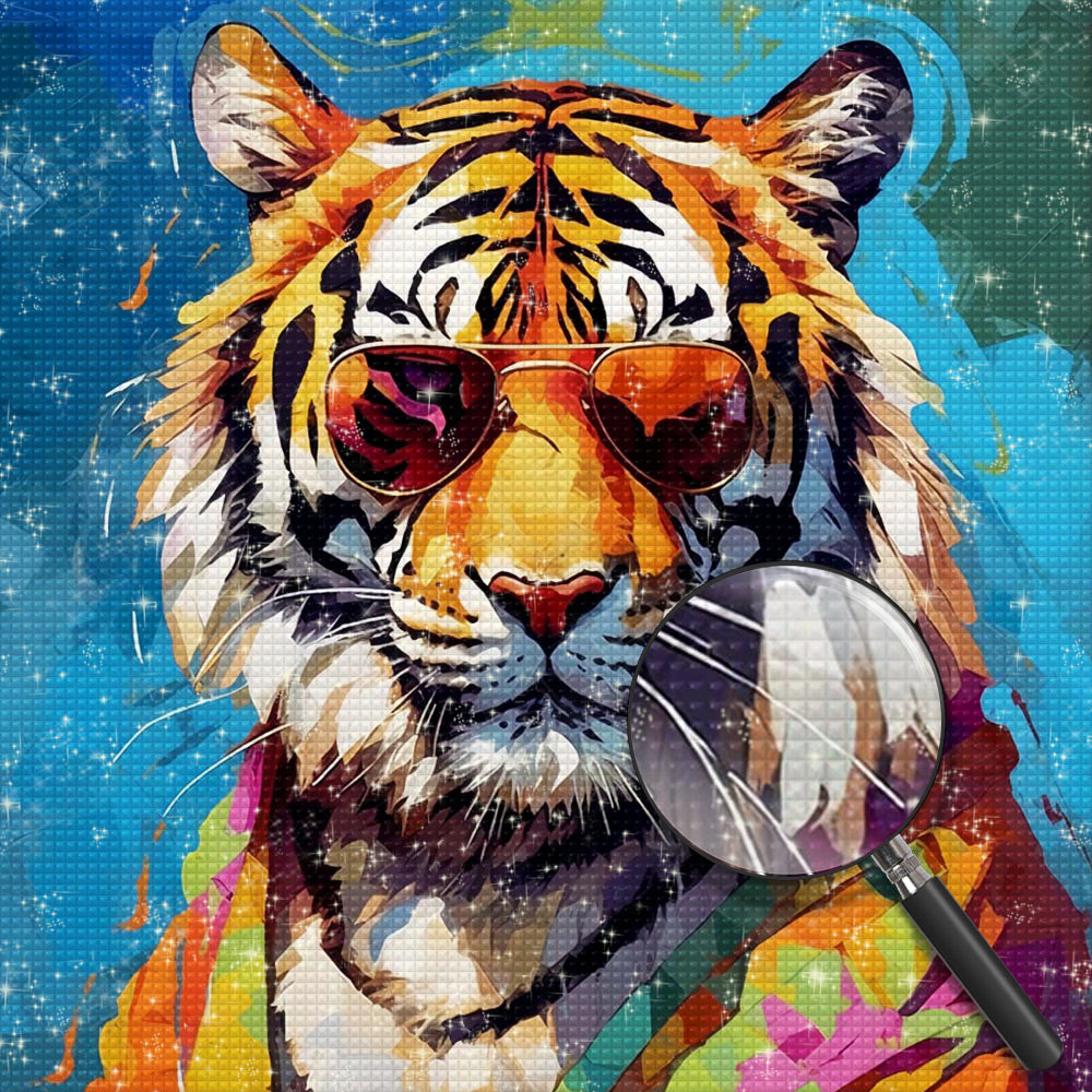 Tiger trägt eine stylische Sonnenbrille Diamond Painting