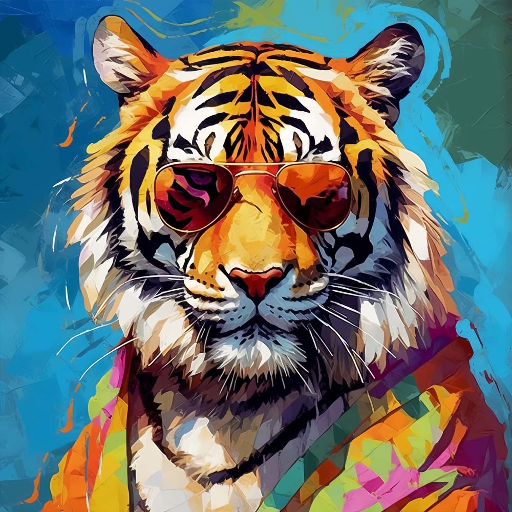 Tiger trägt eine stylische Sonnenbrille Diamond Painting
