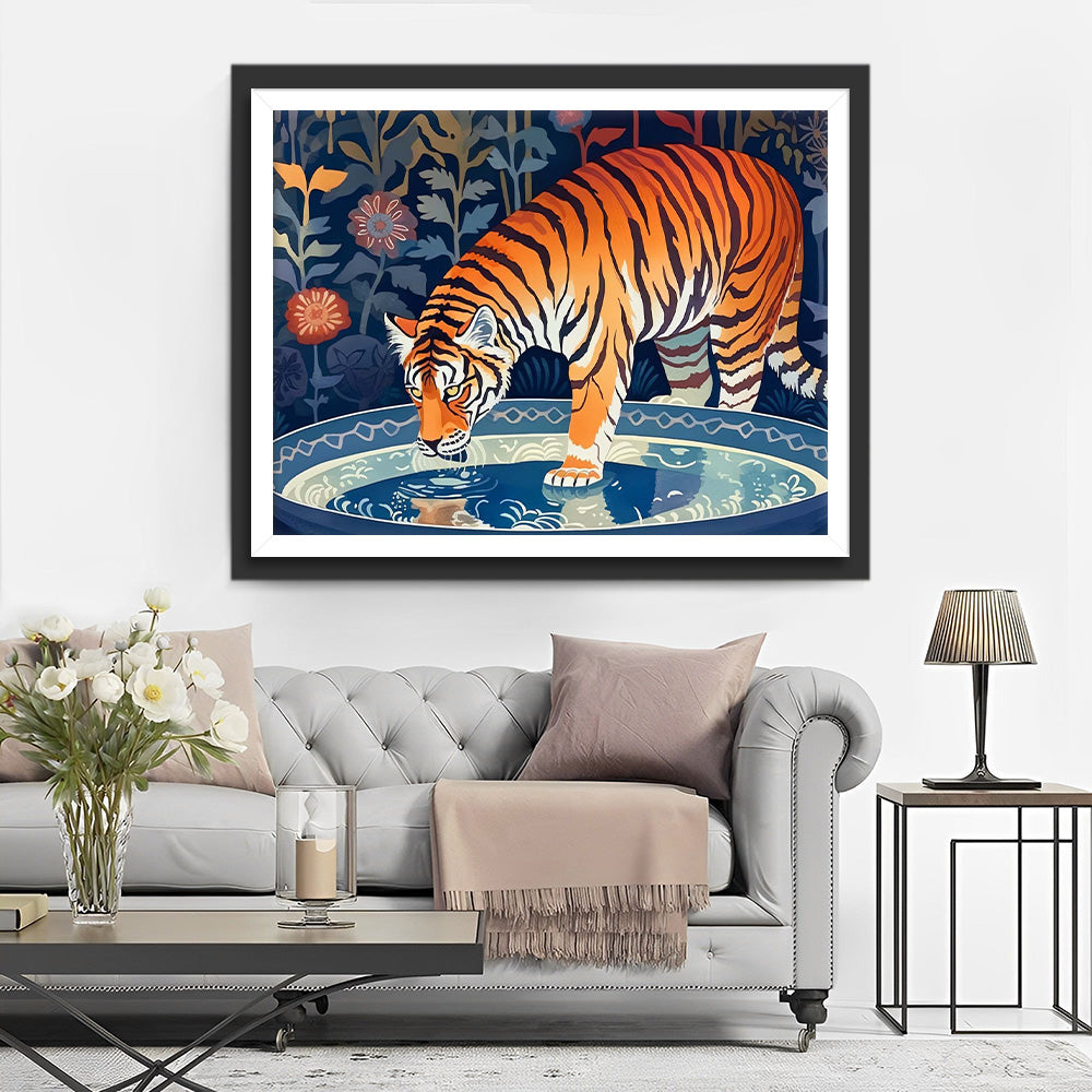 Tiger trinkt Wasser Diamond Painting