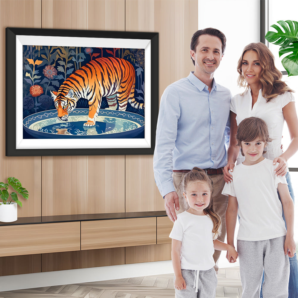Tiger trinkt Wasser Diamond Painting