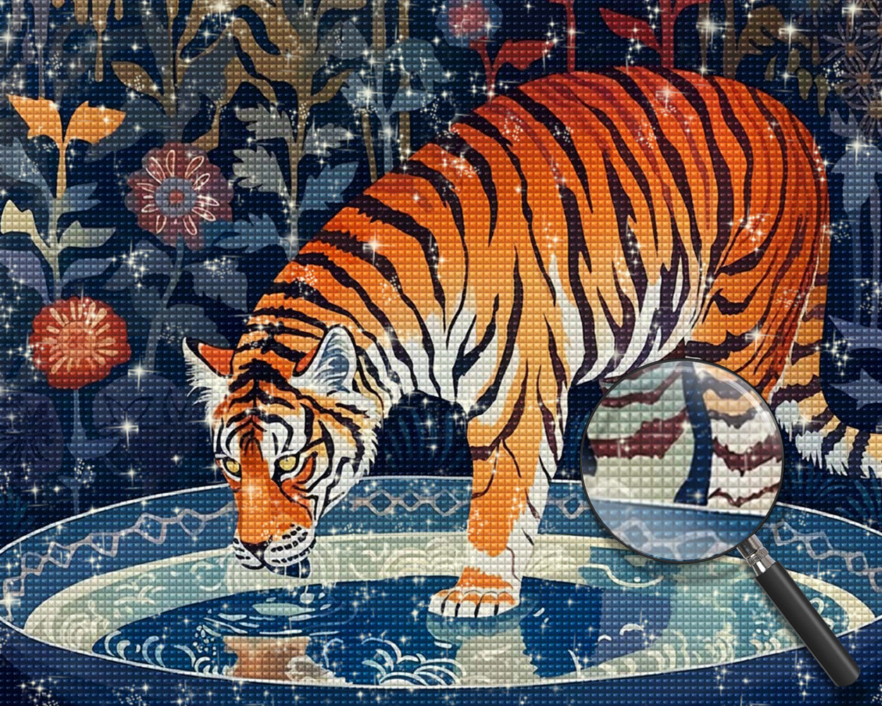 Tiger trinkt Wasser Diamond Painting