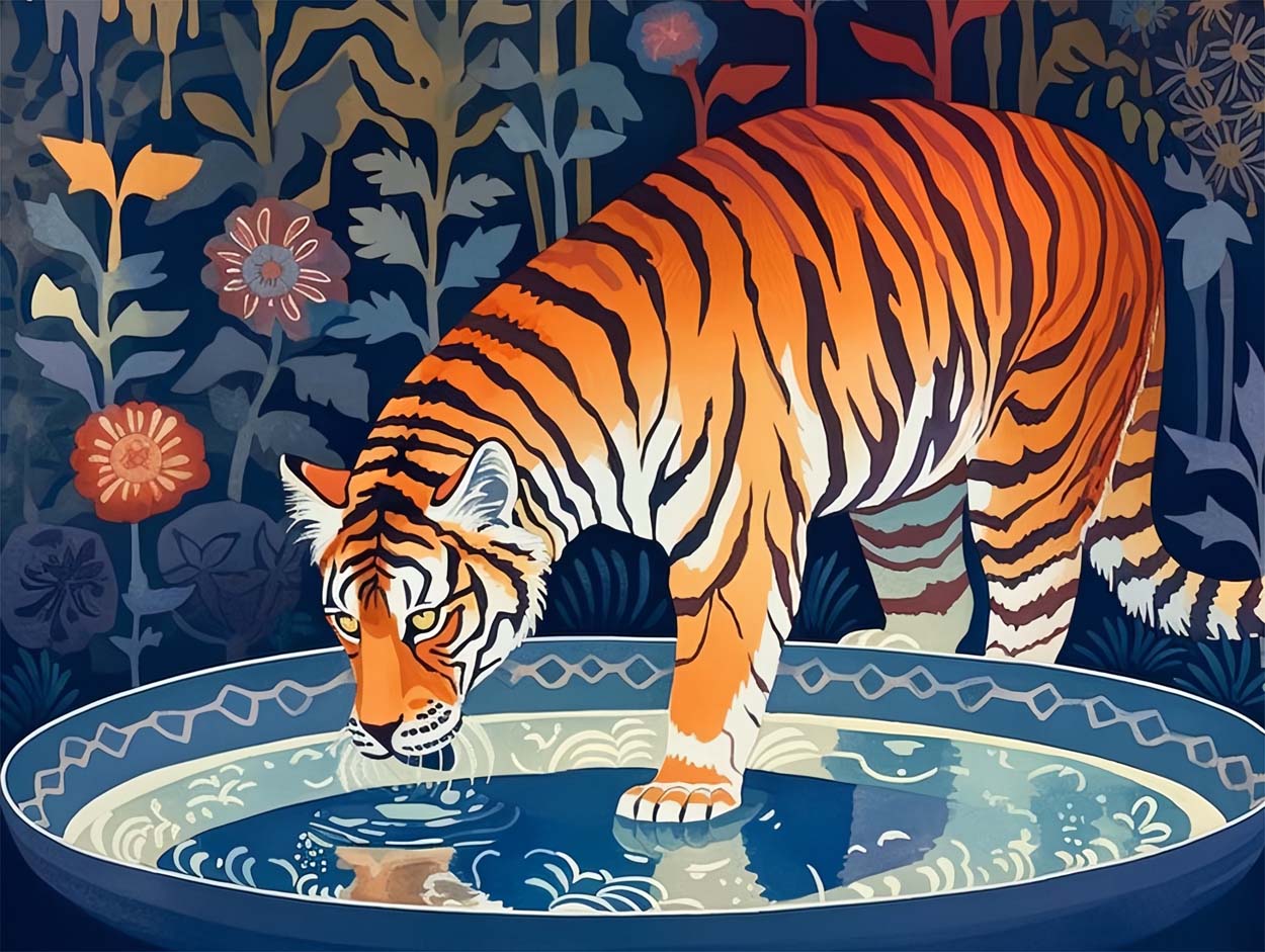 Tiger trinkt Wasser Diamond Painting