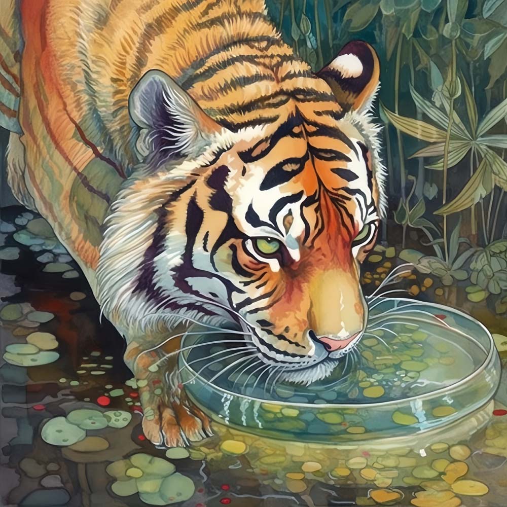Tiger Trinkwasser Diamond Painting