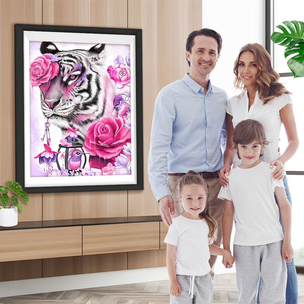 Tiger und Blumen Diamond Painting