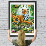 Tiger und Lotosblumen im Dschungel Diamond Painting