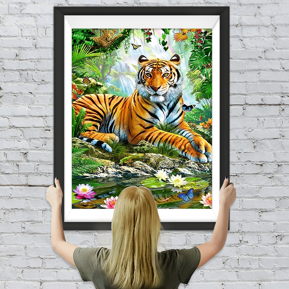 Tiger und Lotosblumen im Dschungel Diamond Painting