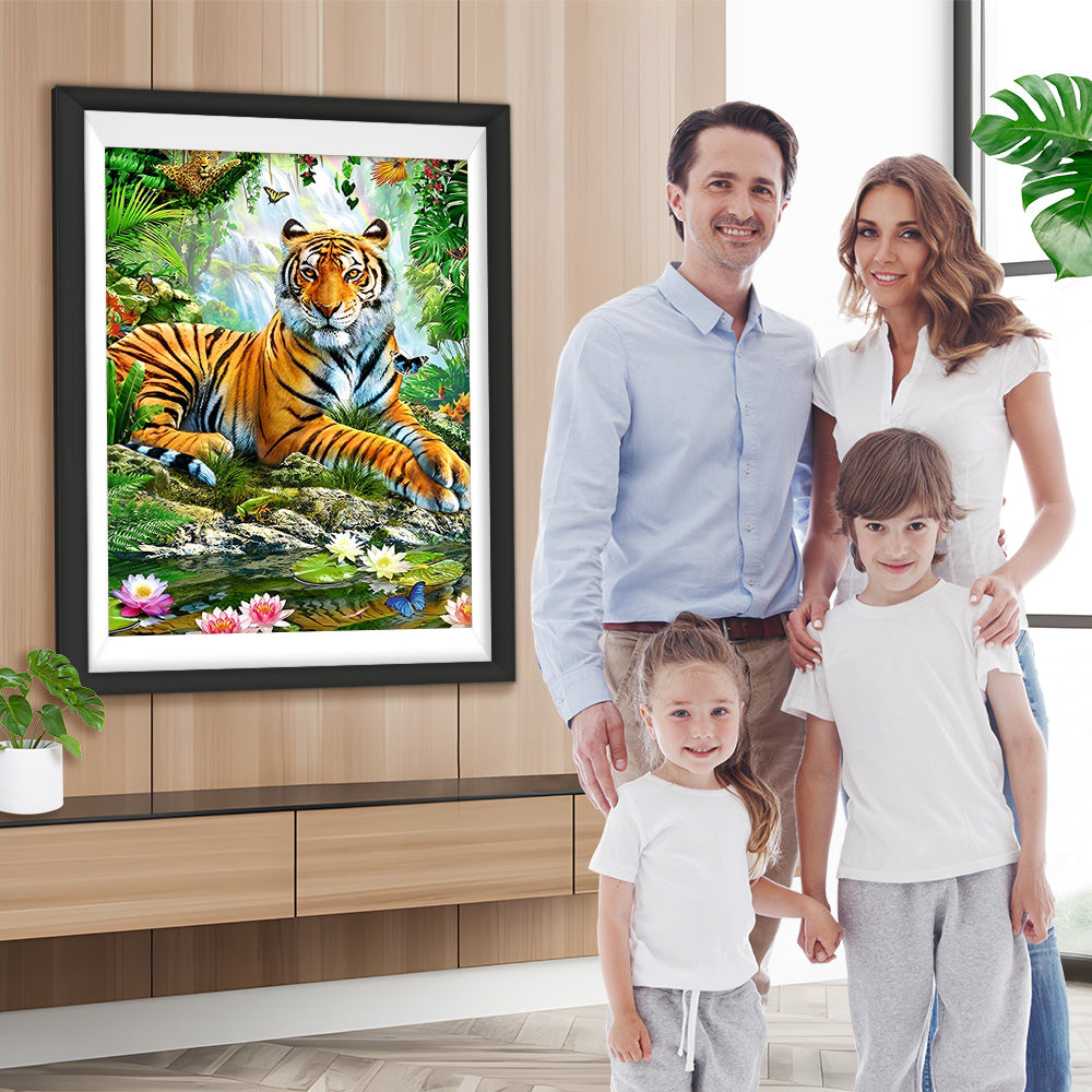 Tiger und Lotosblumen im Dschungel Diamond Painting