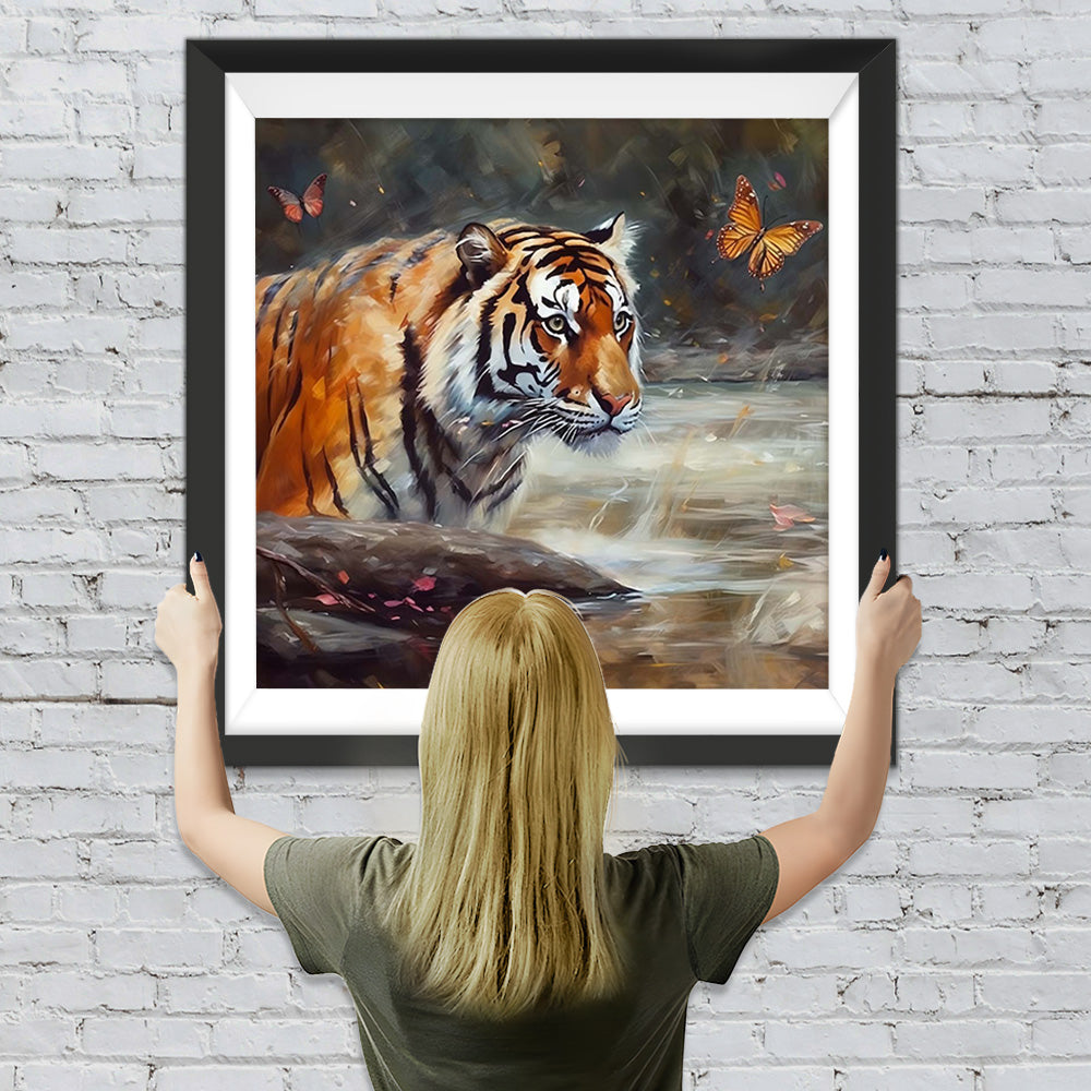 Tiger und Schmetterling im Wasser Diamond Painting
