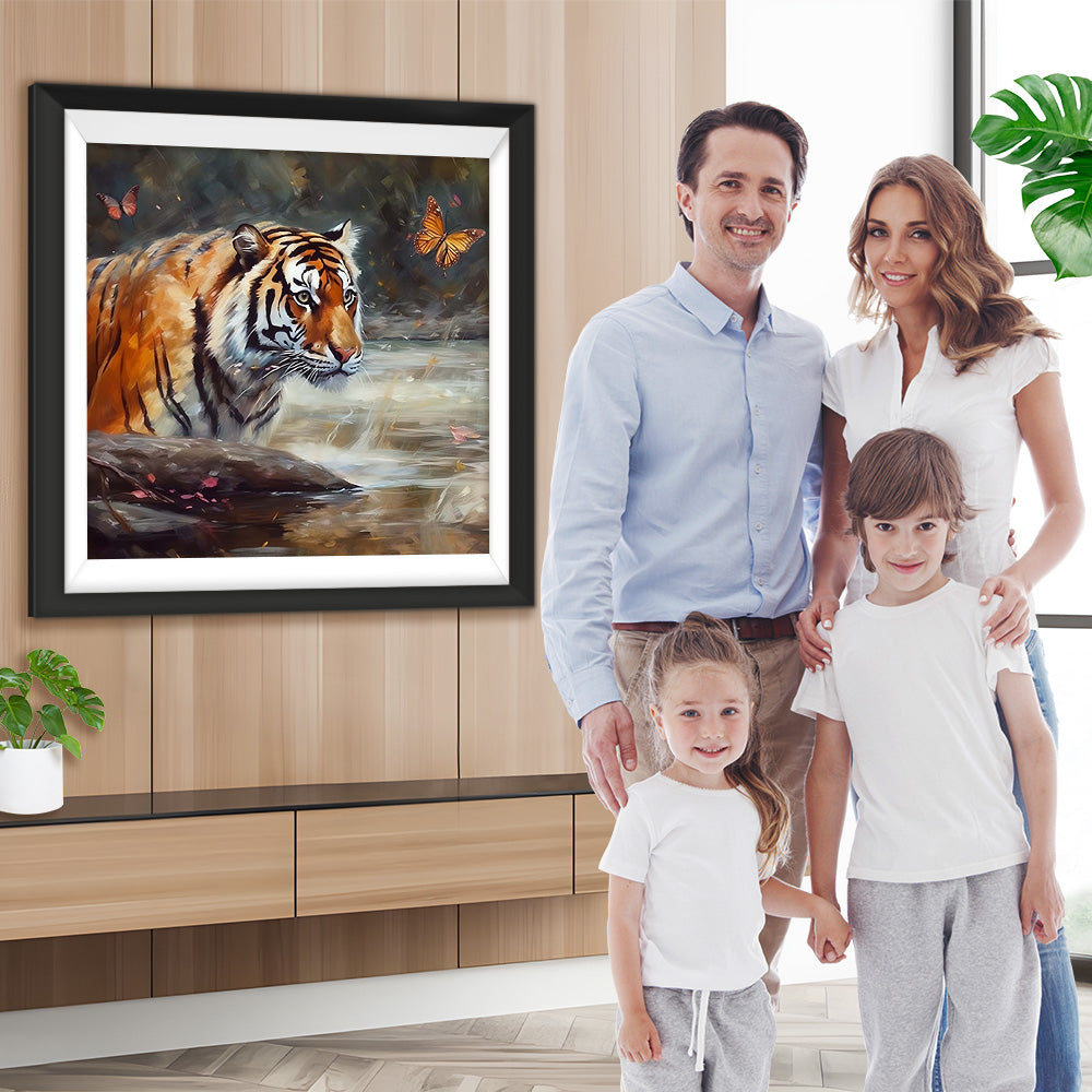Tiger und Schmetterling im Wasser Diamond Painting