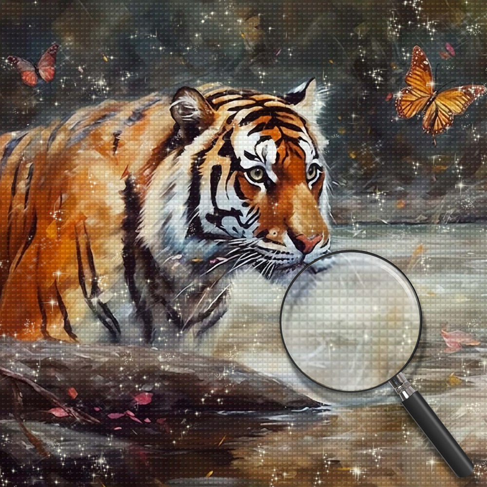 Tiger und Schmetterling im Wasser Diamond Painting