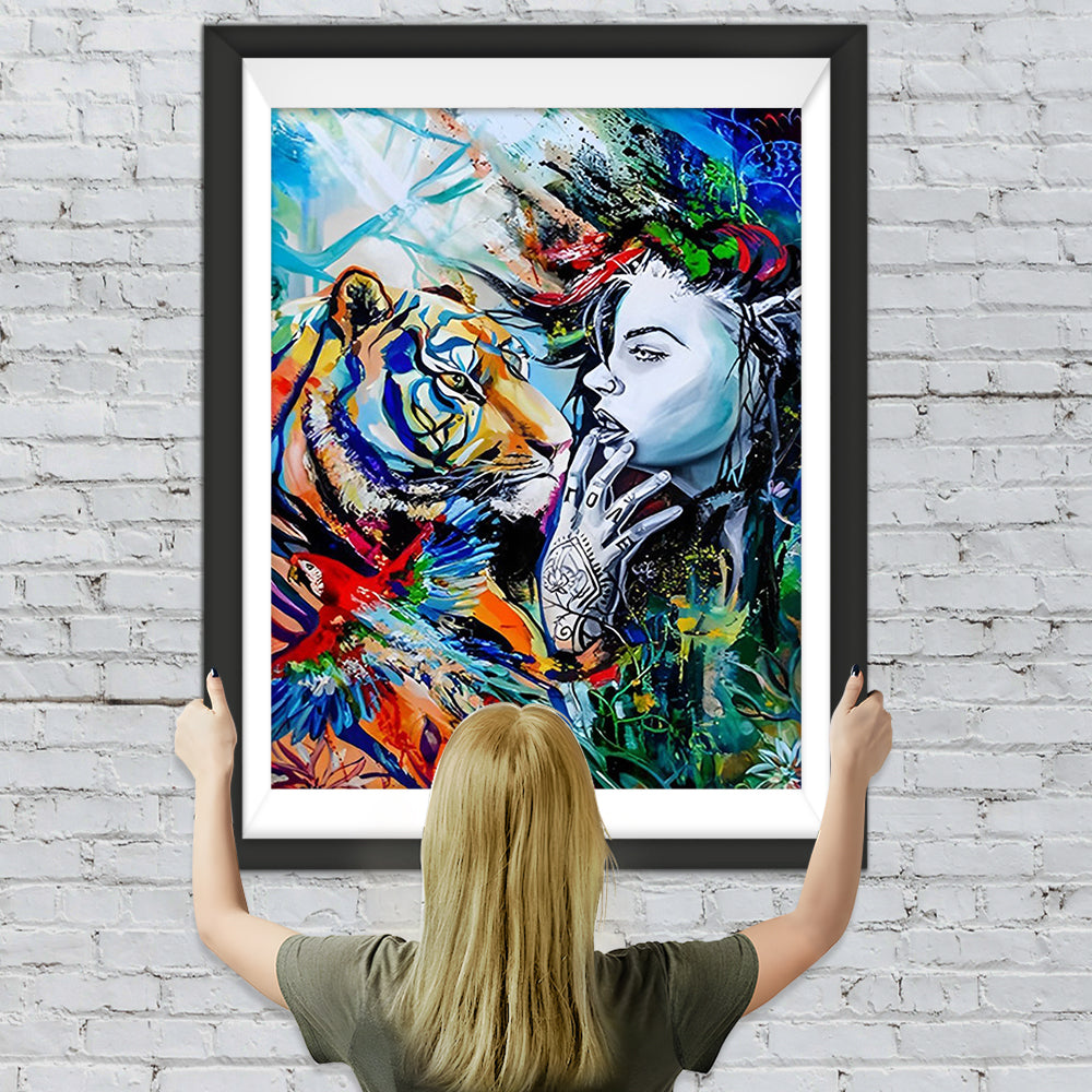 Tiger und schöne Frau Diamond Painting