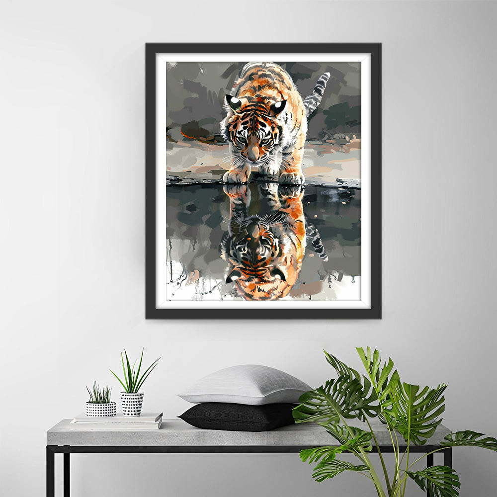 Tiger und Spiegelung im Wasser Diamond Painting
