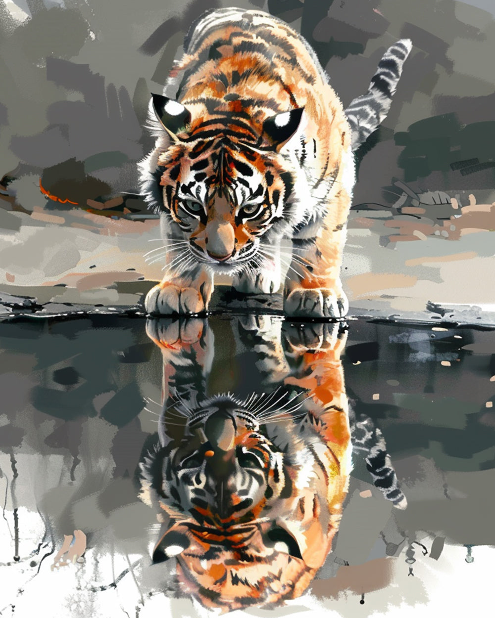 Tiger und Spiegelung im Wasser Diamond Painting