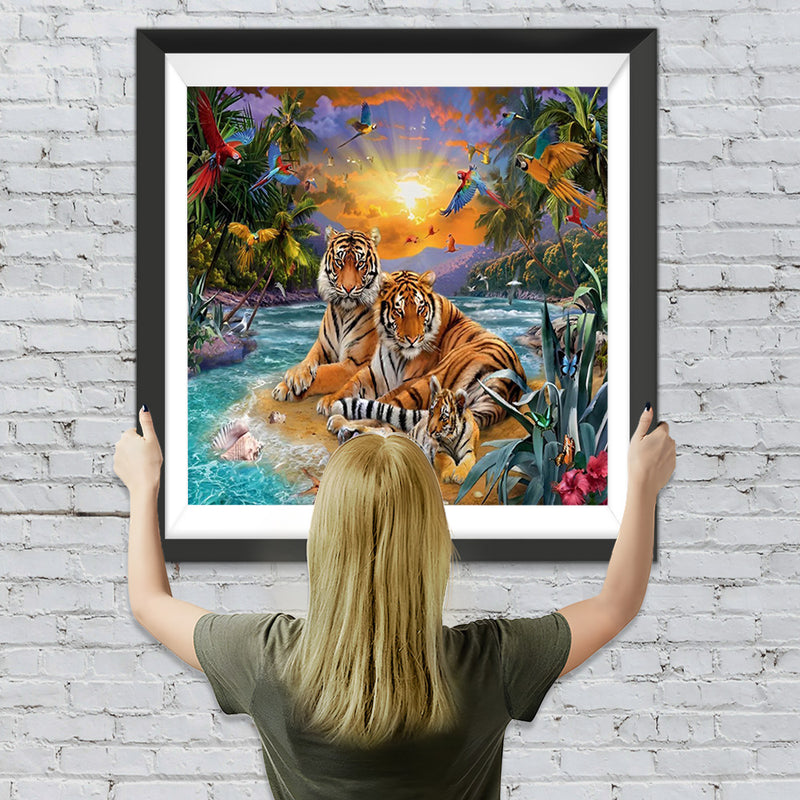 Tiger und Vögel im Wald Diamond Painting