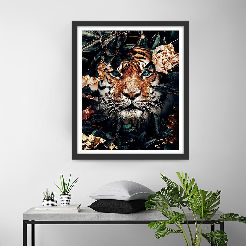 Tiger versteckt in den Blumen Diamond Painting