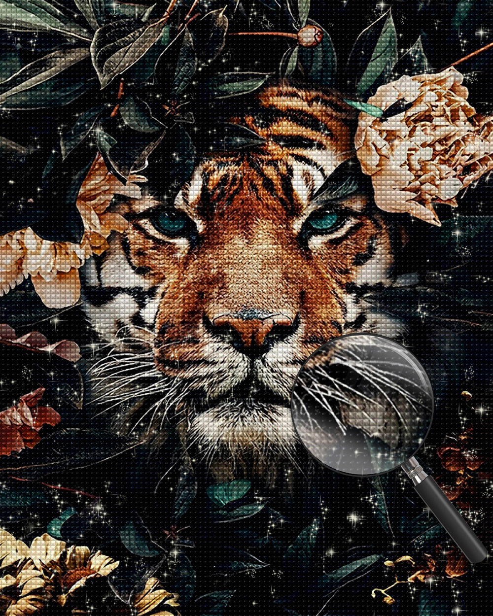Tiger versteckt in den Blumen Diamond Painting