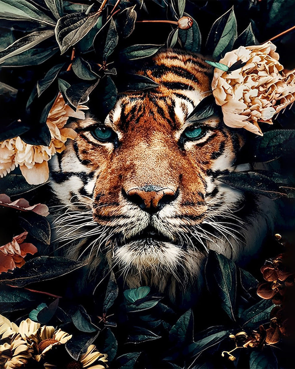 Tiger versteckt in den Blumen Diamond Painting