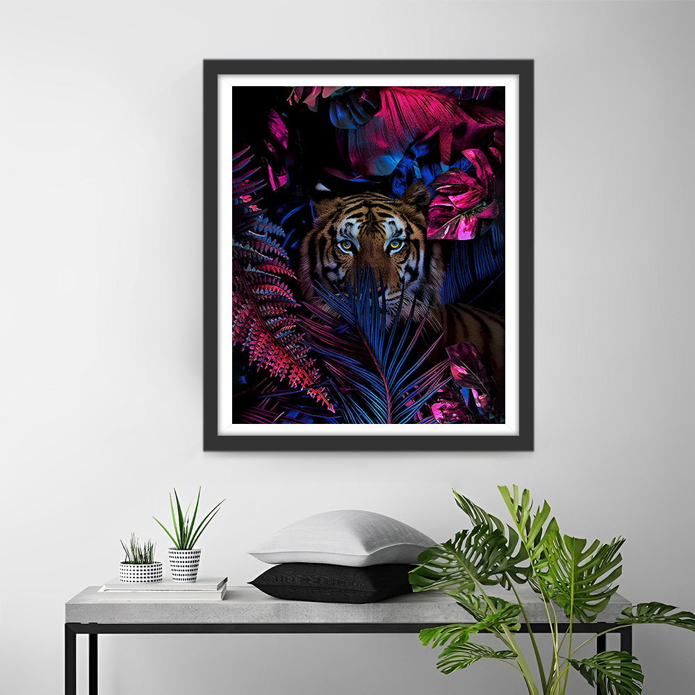 Tiger versteckt in den roten Blättern Diamond Painting