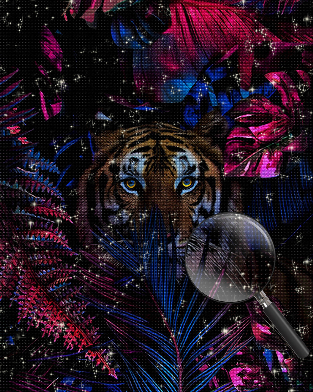 Tiger versteckt in den roten Blättern Diamond Painting