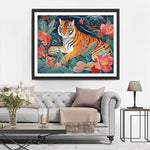 Tiger zwischen rosa Blumen Diamond Painting