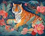 Tiger zwischen rosa Blumen Diamond Painting