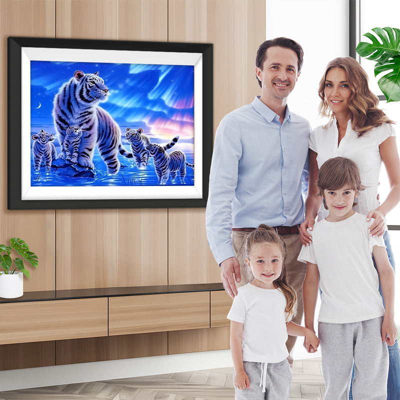 Tigerfamilie im Polarlicht Diamond Painting