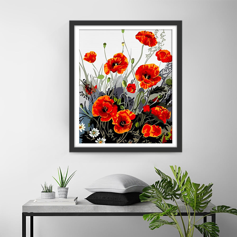 Tinte Stil Rote Mohnblumen Diamond Painting