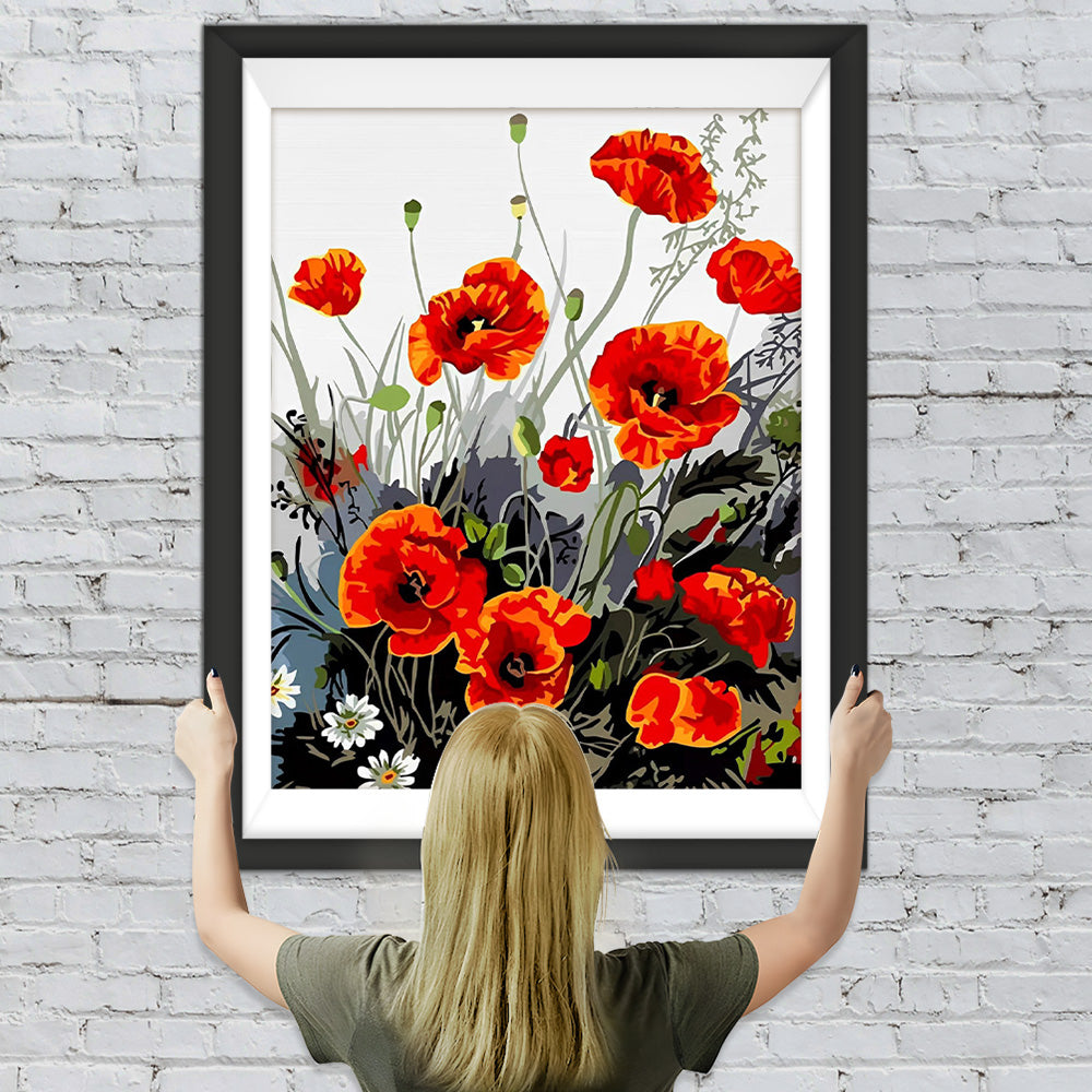 Tinte Stil Rote Mohnblumen Diamond Painting