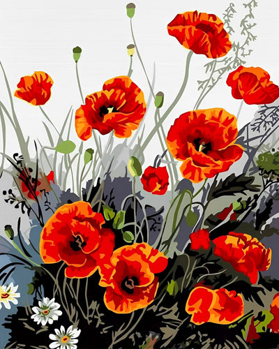 Tinte Stil Rote Mohnblumen Diamond Painting