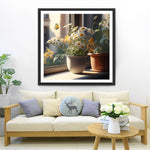 Topfgänseblümchen auf der Fensterbank Diamond Painting