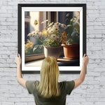 Topfgänseblümchen auf der Fensterbank Diamond Painting