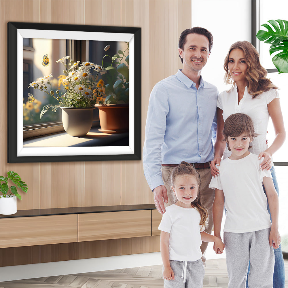 Topfgänseblümchen auf der Fensterbank Diamond Painting