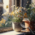 Topfgänseblümchen auf der Fensterbank Diamond Painting