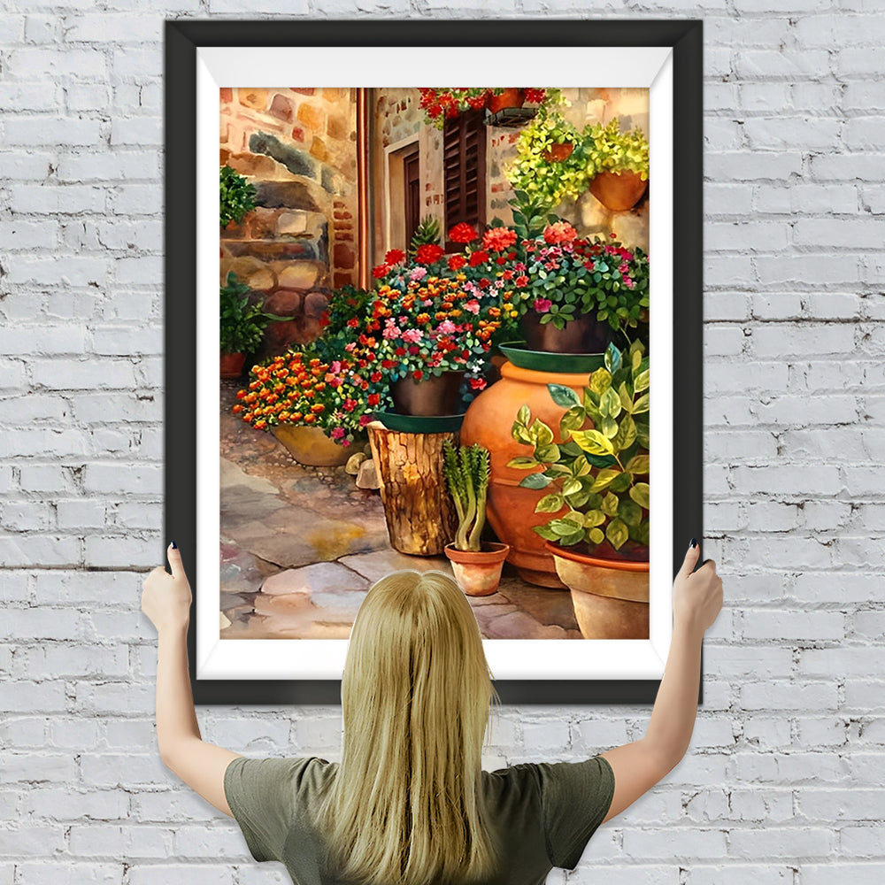 Topfpflanze außerhalb des Hauses Diamond Painting