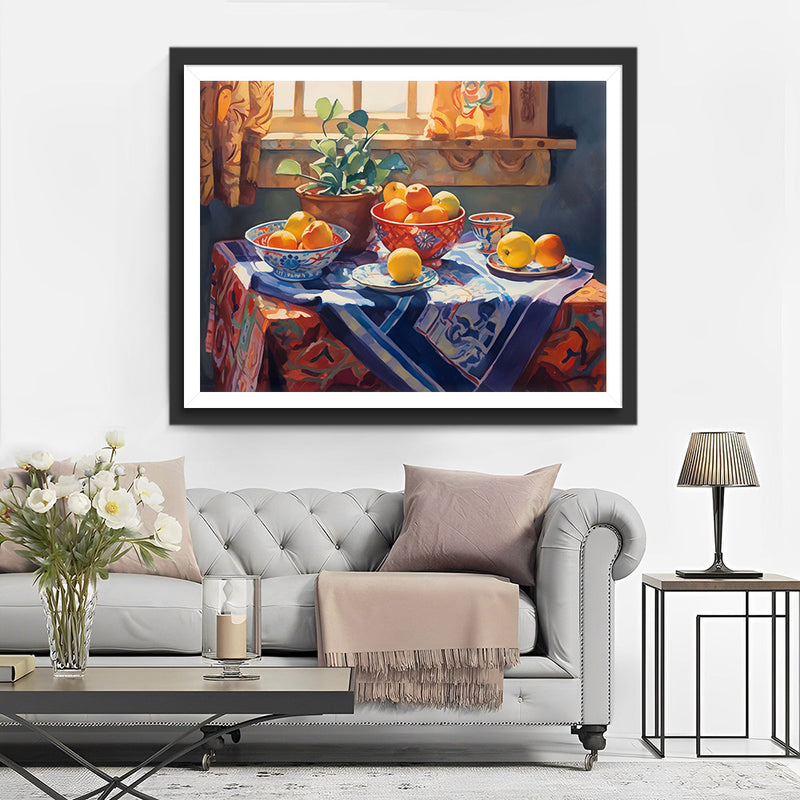 Topfpflanzen und Früchte auf dem Tisch Diamond Painting