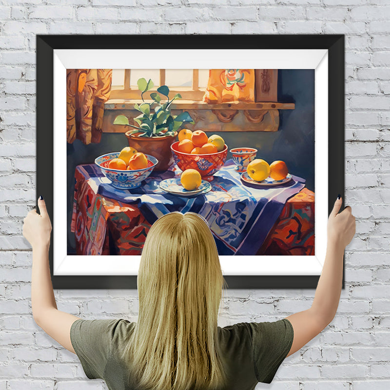Topfpflanzen und Früchte auf dem Tisch Diamond Painting