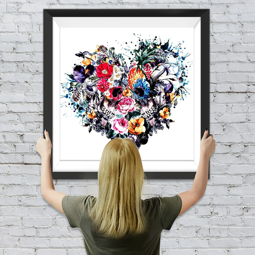Totenkopf Herz Blumen Diamond Painting