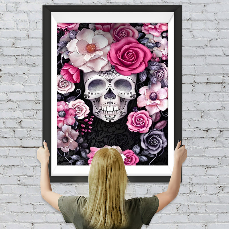 Totenkopf mit Blumen Diamond Painting